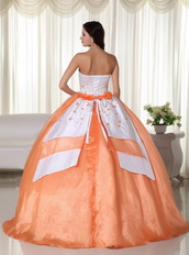 Handcrafted Flowers Quinceanera Dress Orange And White Like Princess