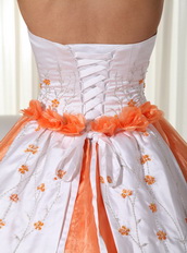 Handcrafted Flowers Quinceanera Dress Orange And White Like Princess