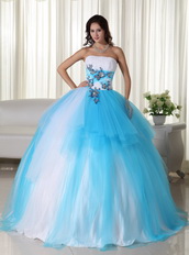 Bright Aqua and White Quinceanera Dress Multi Color Mixed Like Princess