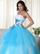 Bright Aqua and White Quinceanera Dress Multi Color Mixed Like Princess