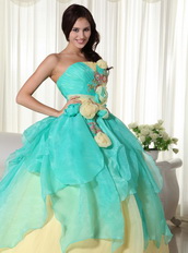 Aqua and Yellow Stitched Together Dress For Quinceanera Girl Like Princess