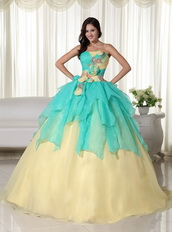 Aqua and Yellow Stitched Together Dress For Quinceanera Girl Like Princess