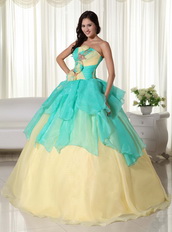 Aqua and Yellow Stitched Together Dress For Quinceanera Girl Like Princess