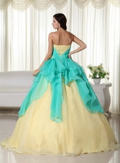 Aqua and Yellow Stitched Together Dress For Quinceanera Girl Like Princess