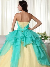 Aqua and Yellow Stitched Together Dress For Quinceanera Girl Like Princess