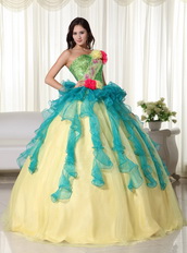 Teal and Yellow Gold Colorful Quinceanera Dress For Sale US Like Princess