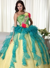 Teal and Yellow Gold Colorful Quinceanera Dress For Sale US Like Princess