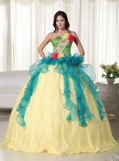 Teal and Yellow Gold Colorful Quinceanera Dress For Sale US Like Princess