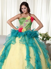 Teal and Yellow Gold Colorful Quinceanera Dress For Sale US Like Princess