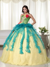 Teal and Yellow Gold Colorful Quinceanera Dress For Sale US Like Princess