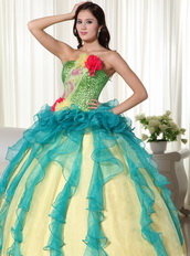 Teal and Yellow Gold Colorful Quinceanera Dress For Sale US Like Princess