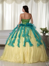 Teal and Yellow Gold Colorful Quinceanera Dress For Sale US Like Princess