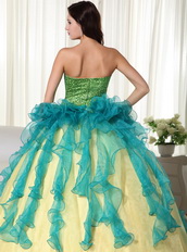 Teal and Yellow Gold Colorful Quinceanera Dress For Sale US Like Princess