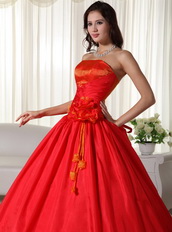 Simple Scarlet Strapless Quinceanera Dress Lace Up Closure Like Princess