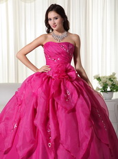 Rose Pink Strapless Quinceanera Dress With Embroidery Like Princess