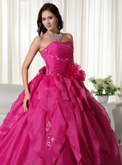 Rose Pink Strapless Quinceanera Dress With Embroidery Like Princess