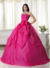 Rose Pink Strapless Quinceanera Dress With Embroidery Like Princess