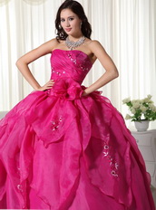 Rose Pink Strapless Quinceanera Dress With Embroidery Like Princess