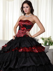 Exquisite Black Ball Gown For Quince Wine Red Leopard Zebra Like Princess