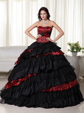 Exquisite Black Ball Gown For Quince Wine Red Leopard Zebra Like Princess