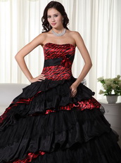 Exquisite Black Ball Gown For Quince Wine Red Leopard Zebra Like Princess