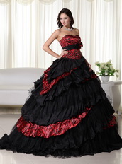 Exquisite Black Ball Gown For Quince Wine Red Leopard Zebra Like Princess