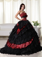 Exquisite Black Ball Gown For Quince Wine Red Leopard Zebra Like Princess