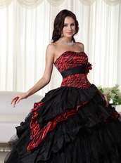 Exquisite Black Ball Gown For Quince Wine Red Leopard Zebra Like Princess