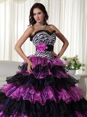 Zebra Bodice Purple and Black Layers Skirt Dress For Quince Like Princess