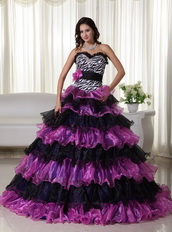 Zebra Bodice Purple and Black Layers Skirt Dress For Quince Like Princess