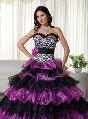 Zebra Bodice Purple and Black Layers Skirt Dress For Quince Like Princess