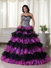 Zebra Bodice Purple and Black Layers Skirt Dress For Quince Like Princess