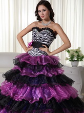 Zebra Bodice Purple and Black Layers Skirt Dress For Quince Like Princess