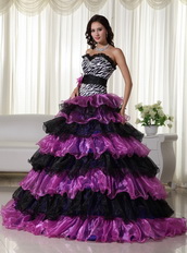 Zebra Bodice Purple and Black Layers Skirt Dress For Quince Like Princess