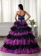 Zebra Bodice Purple and Black Layers Skirt Dress For Quince Like Princess