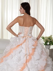 White With Peach Big Puffy Quinceanera Dress With Train Like Princess