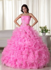 Lovely Pink Quinceanera Dress Rolled Frill Flowers Skirt Like Princess