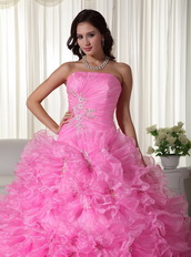 Lovely Pink Quinceanera Dress Rolled Frill Flowers Skirt Like Princess