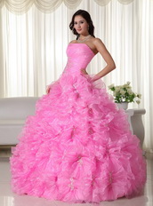 Lovely Pink Quinceanera Dress Rolled Frill Flowers Skirt Like Princess