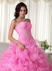 Lovely Pink Quinceanera Dress Rolled Frill Flowers Skirt Like Princess