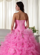 Lovely Pink Quinceanera Dress Rolled Frill Flowers Skirt Like Princess