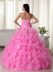 Lovely Pink Quinceanera Dress Rolled Frill Flowers Skirt Like Princess