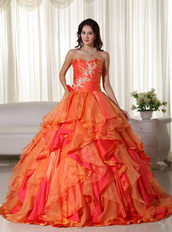 Orange And Hot Pink Contrast Designer Quinceanera Dress Like Princess