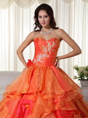 Orange And Hot Pink Contrast Designer Quinceanera Dress Like Princess