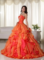 Orange And Hot Pink Contrast Designer Quinceanera Dress Like Princess