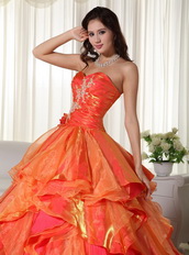 Orange And Hot Pink Contrast Designer Quinceanera Dress Like Princess