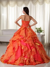 Orange And Hot Pink Contrast Designer Quinceanera Dress Like Princess