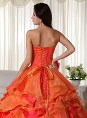 Orange And Hot Pink Contrast Designer Quinceanera Dress Like Princess