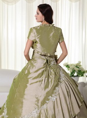 Light Olive Green Taffeta Quince Ball Gown Dress And Jacket Like Princess