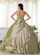 Light Olive Green Taffeta Quince Ball Gown Dress And Jacket Like Princess